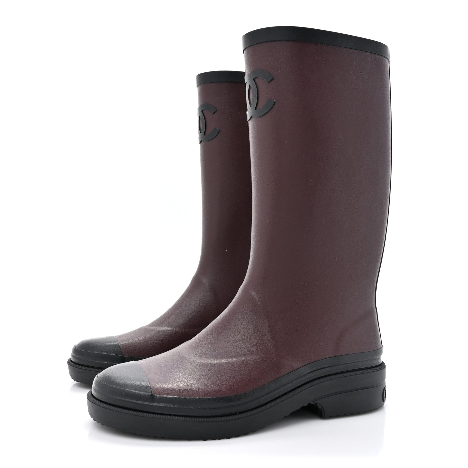 Chanel Caoutchouk CC High Boots 37 Burgundy Black 3 of 12