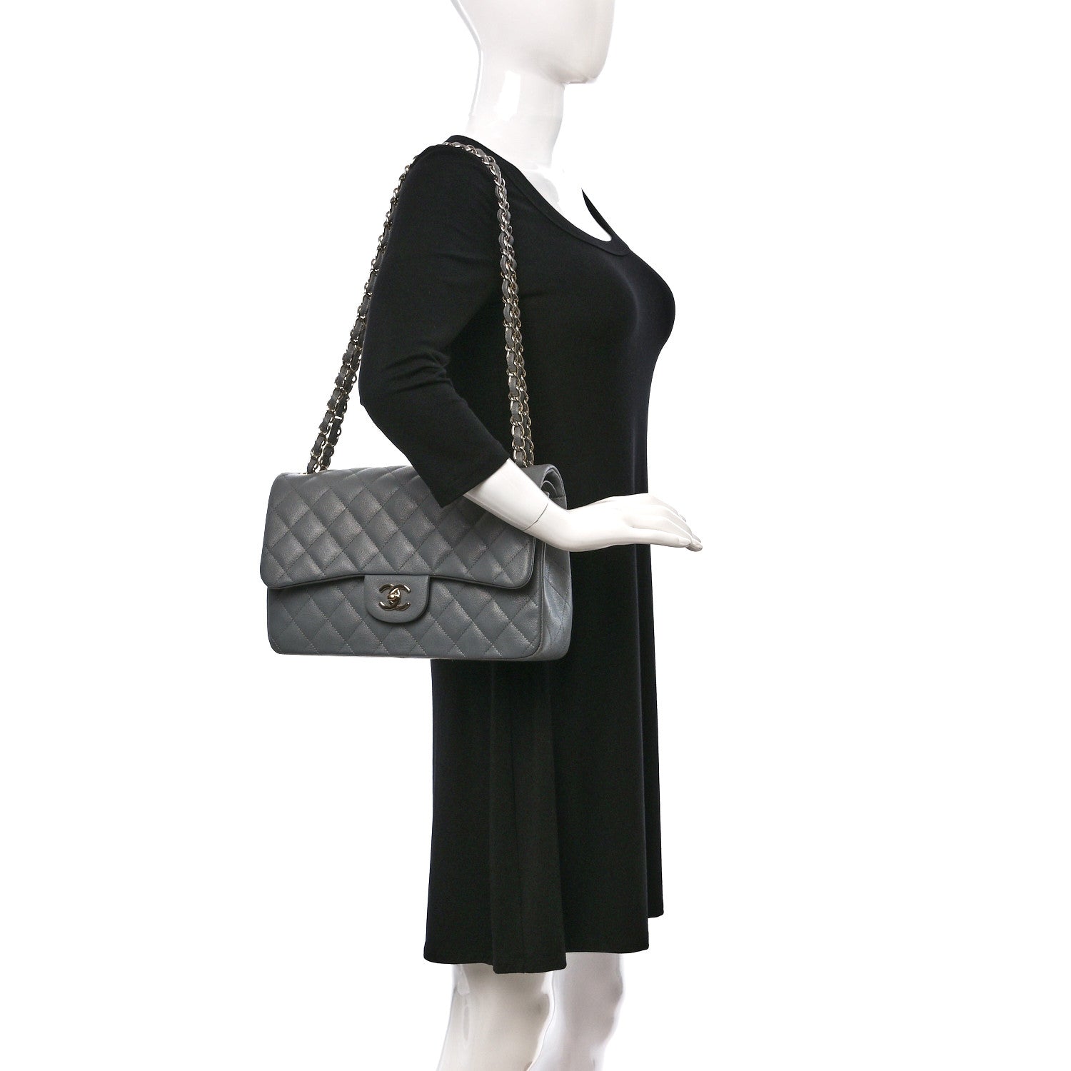 Chanel Caviar Quilted Jumbo Double Flap Grey 2 of 9