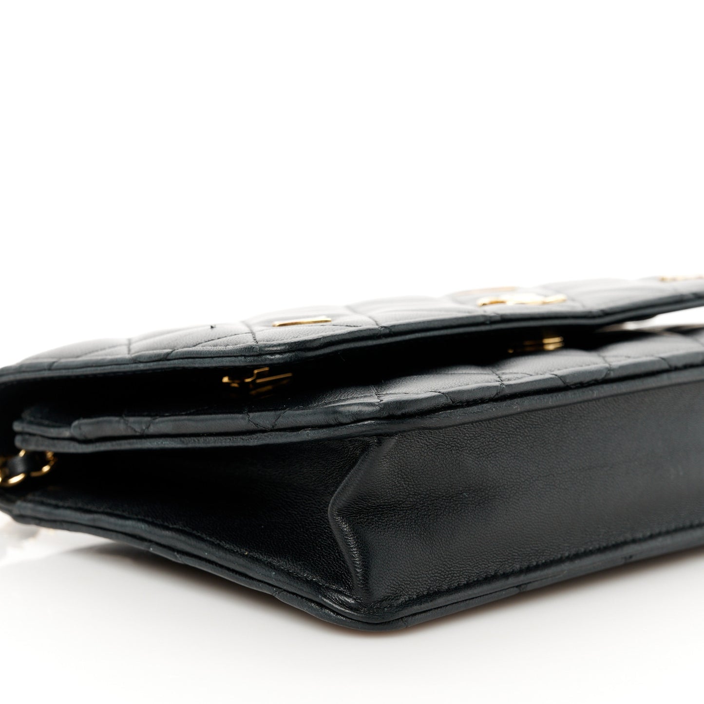 Lambskin Quilted Enamel Coco Casino Wallet On Chain WOC Black
