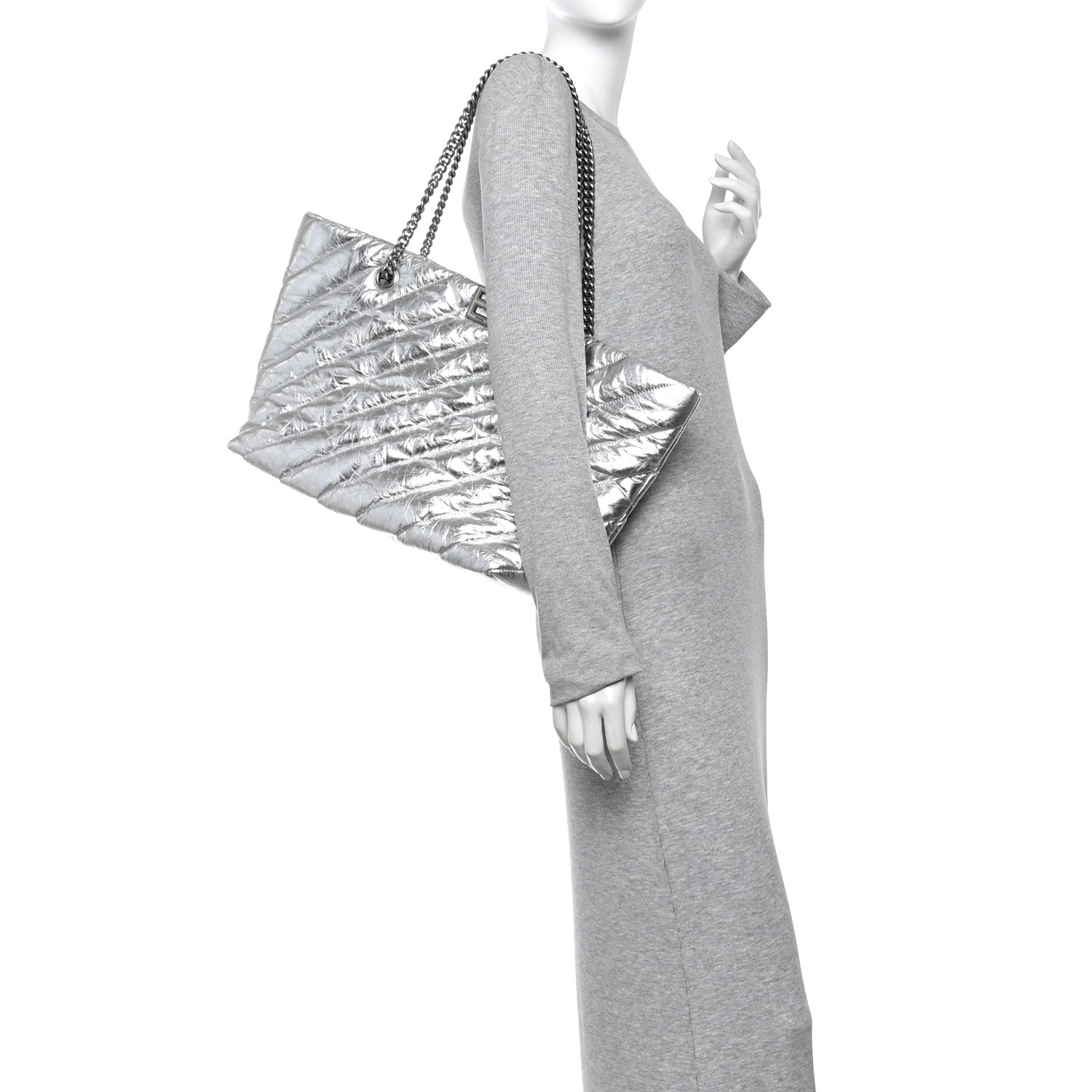 Balenciaga Metallic Crushed Calfskin Quilted Medium Crush Carry All Tote Bag Silver 2 of 10