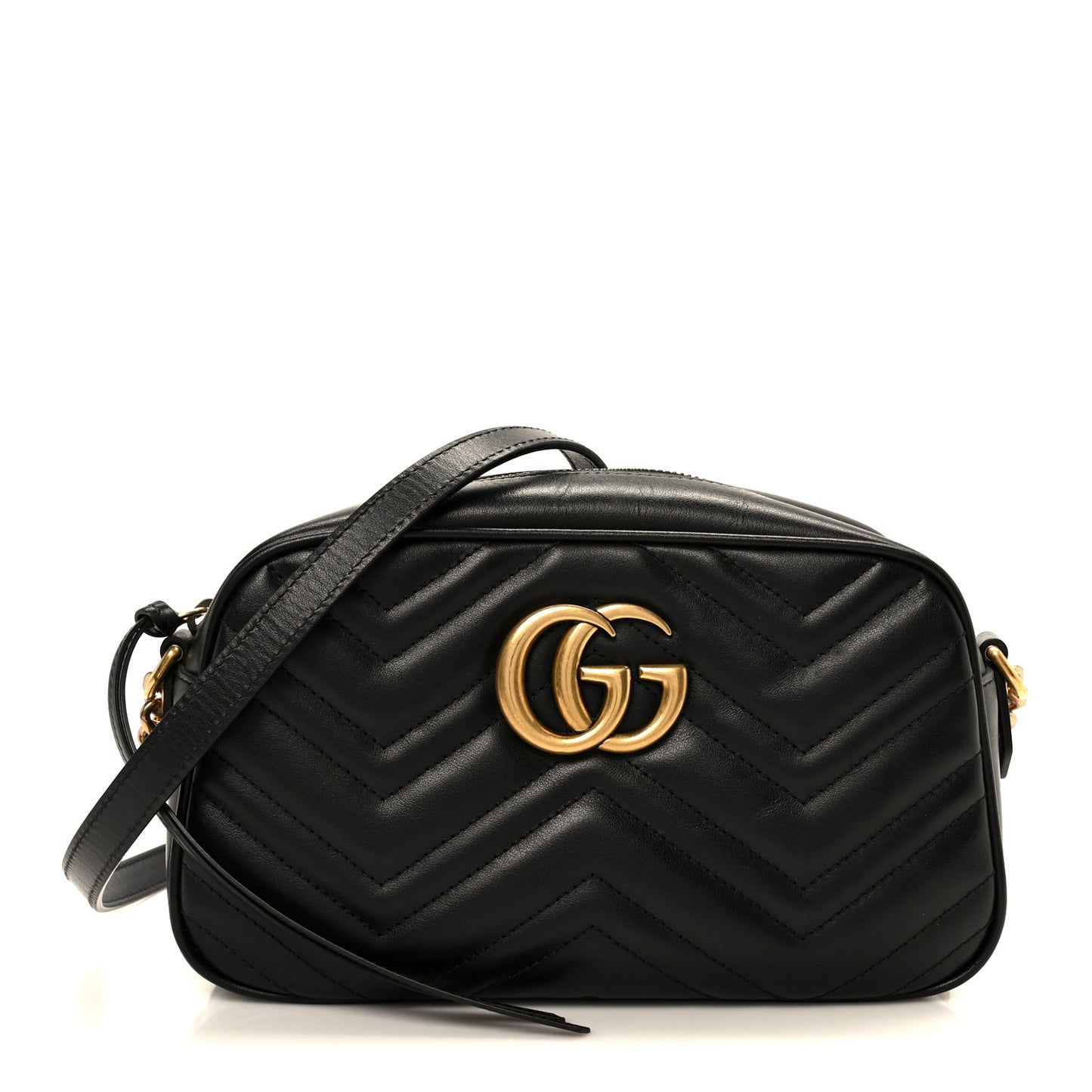Calfskin Matelasse Small GG Marmont Chain Shoulder Bag Black