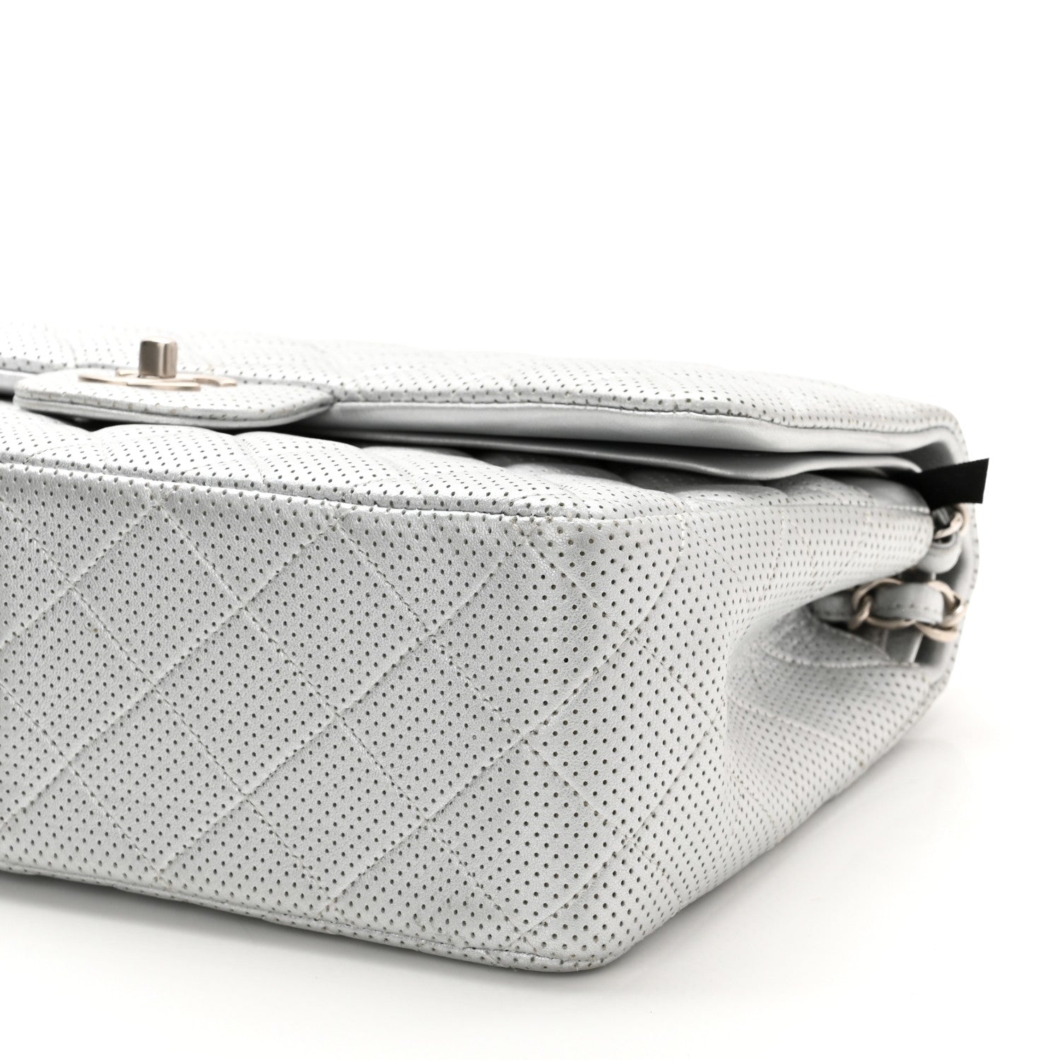 Chanel Metallic Perforated Lambskin Quilted Jumbo Double Flap Light Silver 10 of 10