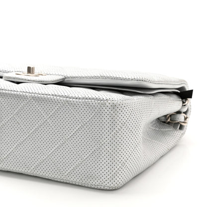 Chanel Metallic Perforated Lambskin Quilted Jumbo Double Flap Light Silver 10 of 10