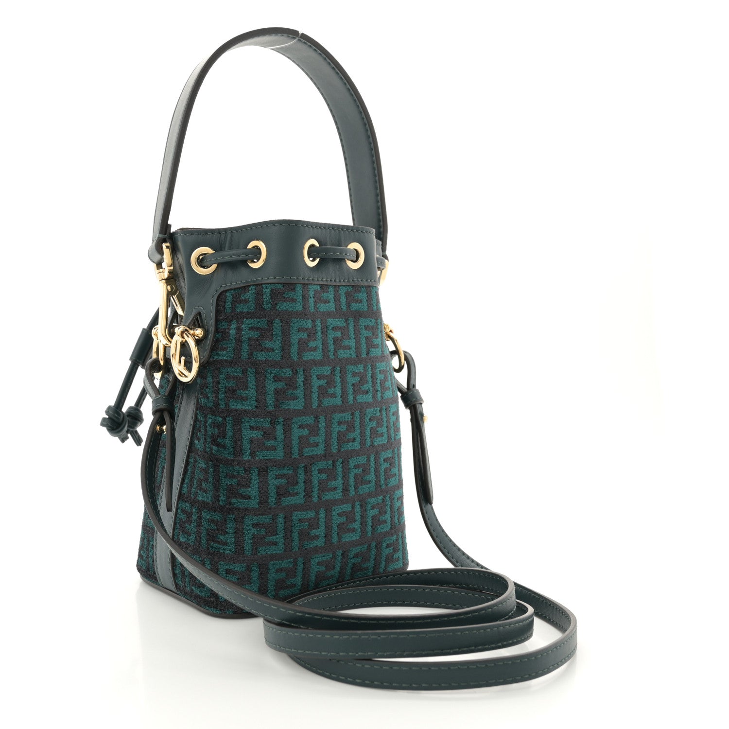 Fendi Chenille Vitello F is Fendi Micro FF Mini Mon Tresor Bucket Bag Verde Inglese 3 of 11