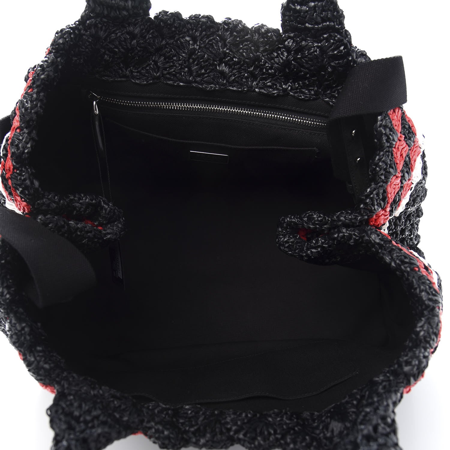 Prada Raffia Crochet Colorblock Large Giardiniera Tote Black Fuoco 5 of 13