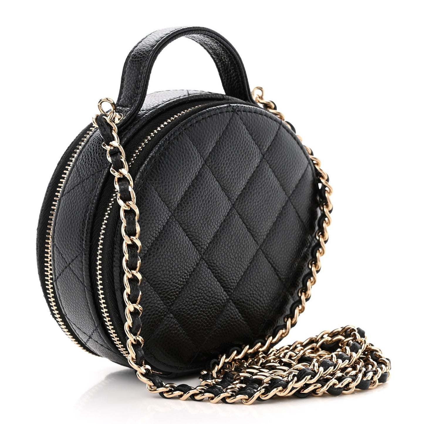 Caviar Quilted Round Handle With Care Vanity With Chain Black