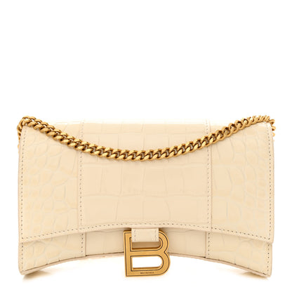Balenciaga Shiny Calfskin Crocodile Embossed Hourglass Chain Bag Cream 1 of 10