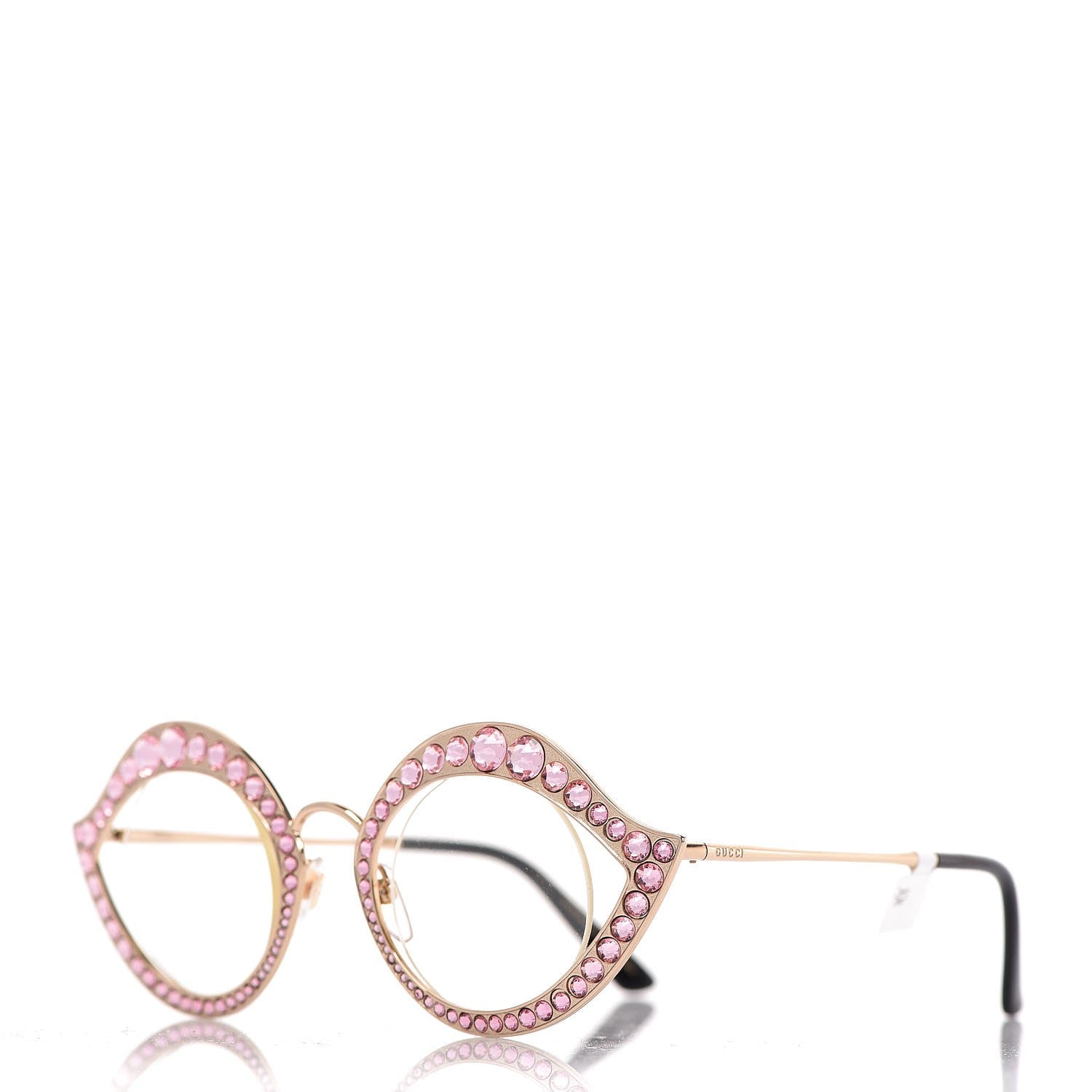 Gucci Metal Crystal Cat Eye Sunglasses GG0046S Light Pink 1 of 7