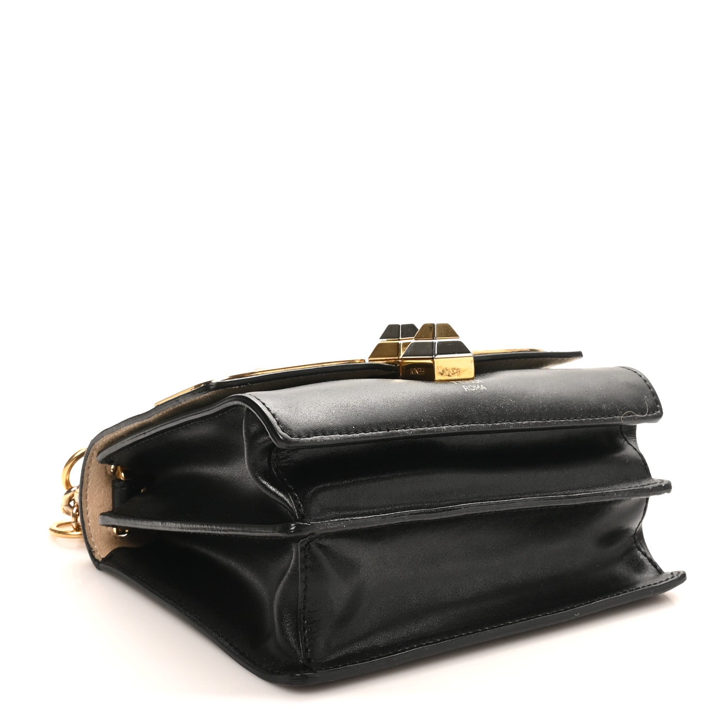 Fendi Vitello Liberty Metal Monster Eyes Small Kan I Shoulder Bag Black Gold 4 of 10