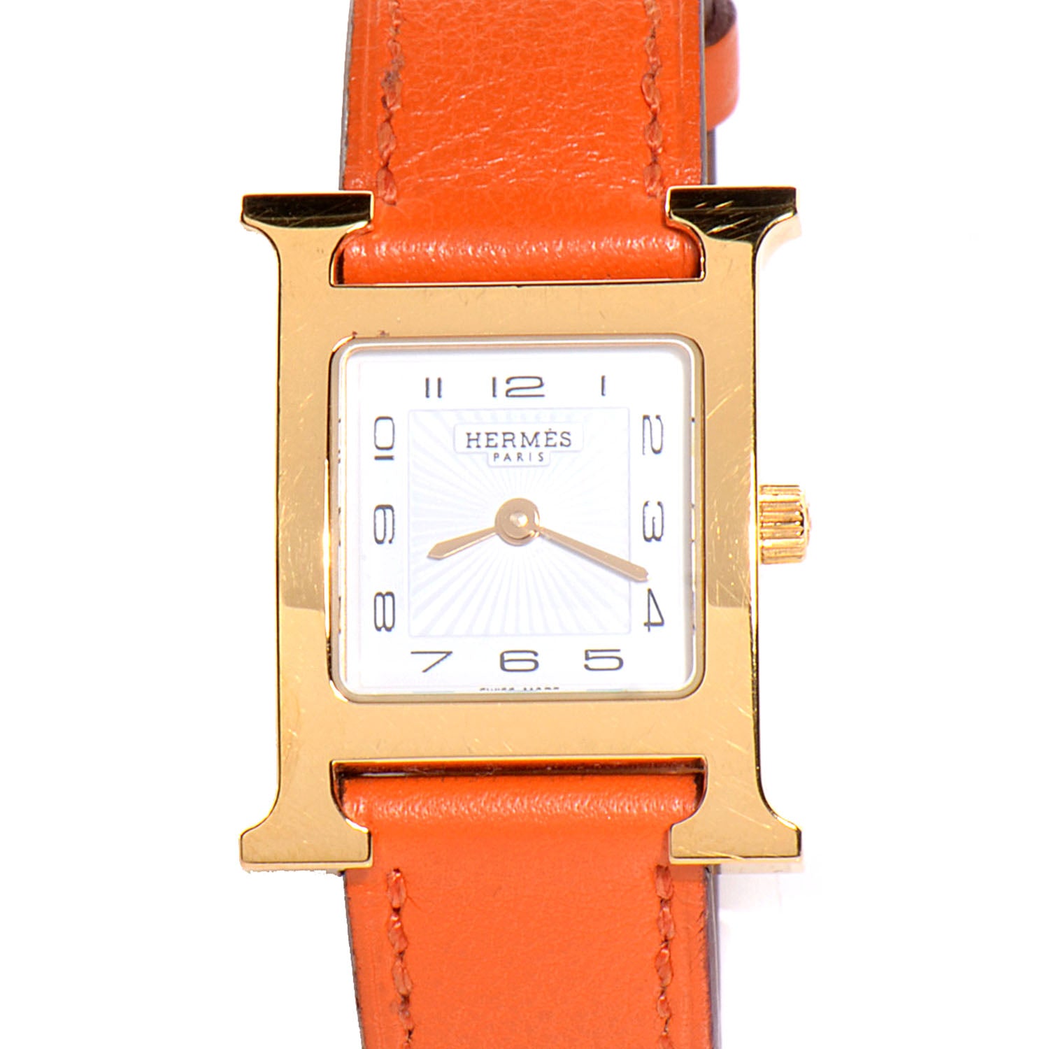 Hermes Stainless Steel Swift 21mm Heure H Hour Quartz Watch Orange 1 of 8