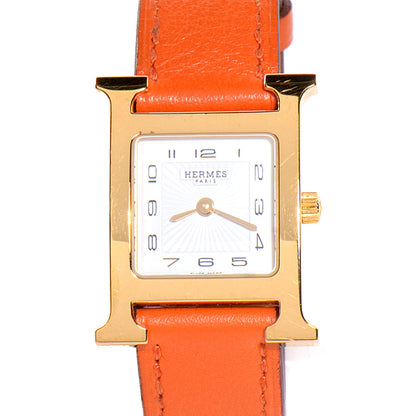 Hermes Stainless Steel Swift 21mm Heure H Hour Quartz Watch Orange 1 of 8