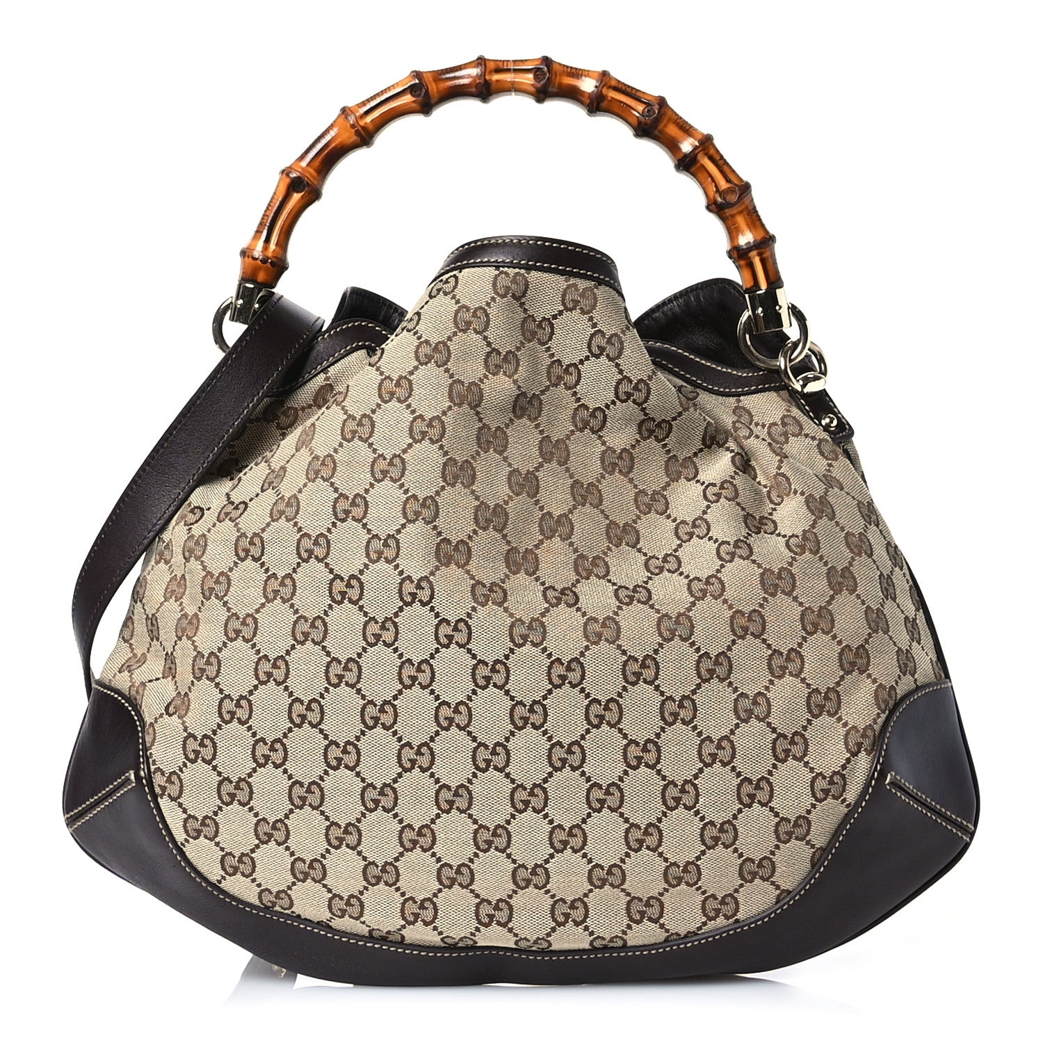 Gucci Monogram Medium Peggy Bamboo Top Handle Bag Dark Brown 1 of 10