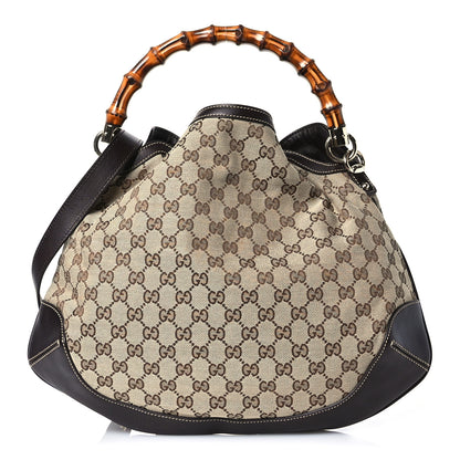 Gucci Monogram Medium Peggy Bamboo Top Handle Bag Dark Brown 1 of 10
