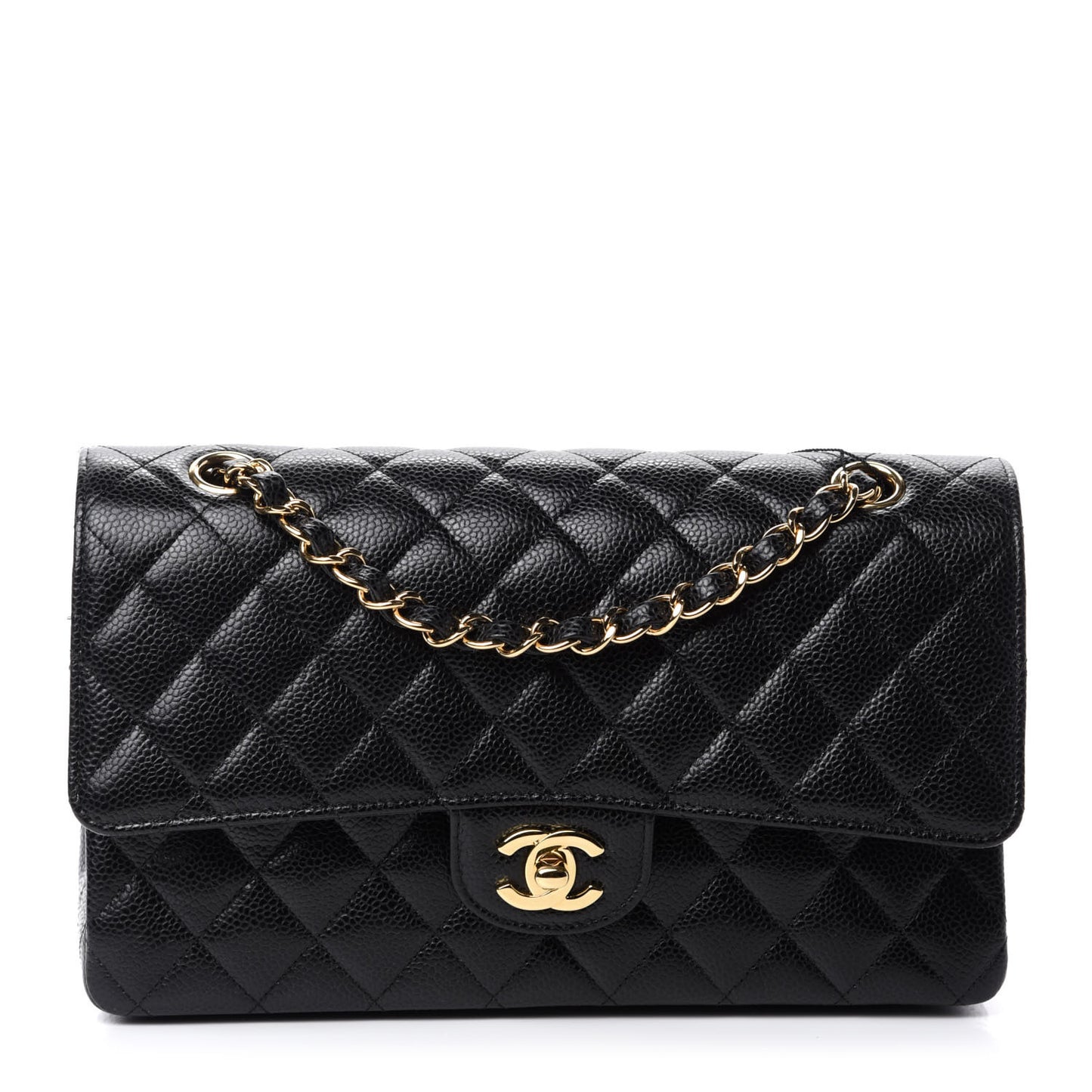 Caviar Quilted Medium Double Flap Black