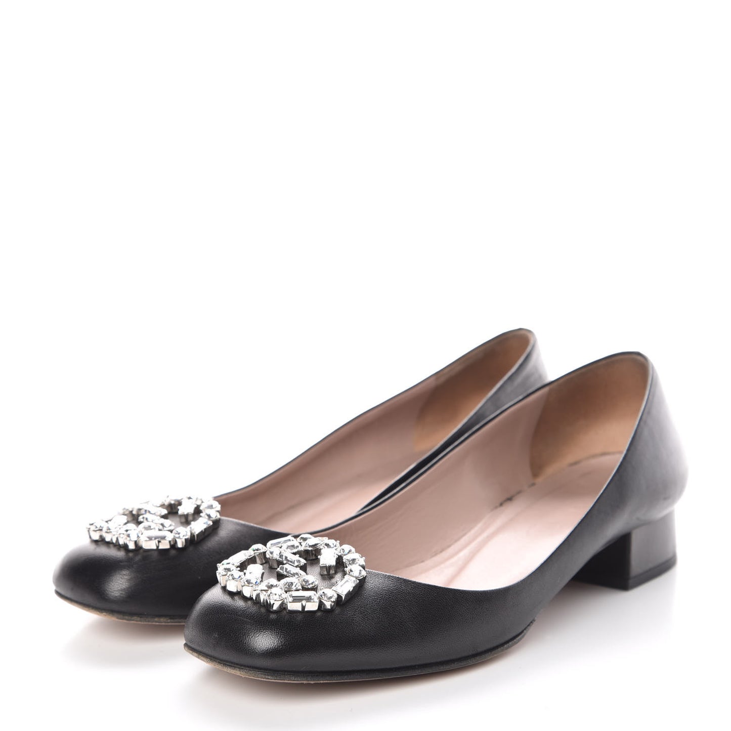 Nappa Crystal Interlocking G Low Heel Pumps 38 Black