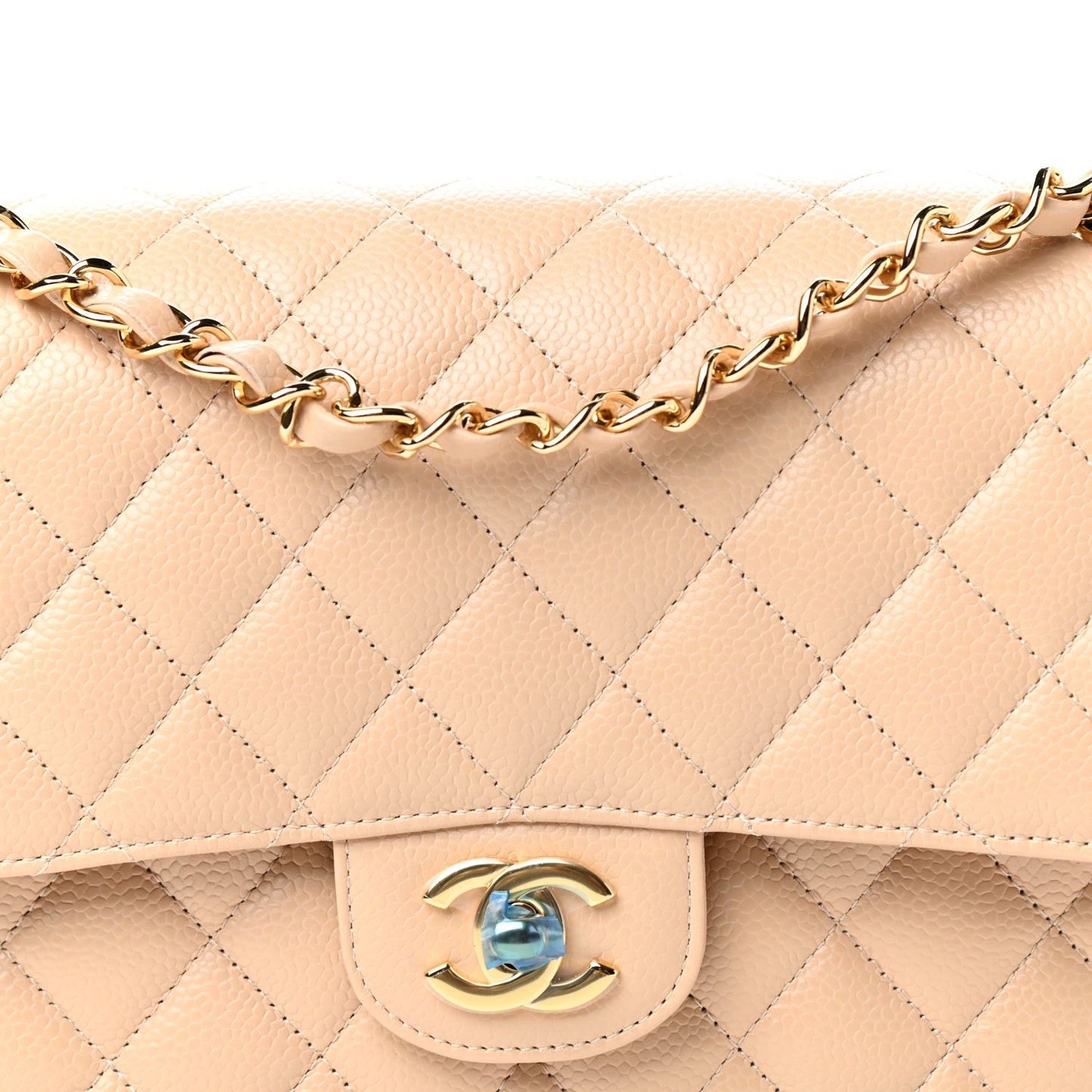 Caviar Quilted Medium Double Flap Beige