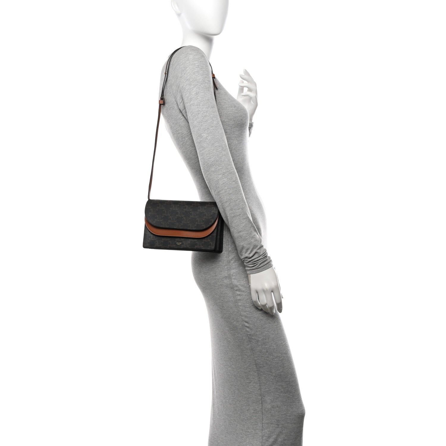 Celine Triomphe Canvas Lambskin Wallet On Strap Tan 2 of 10