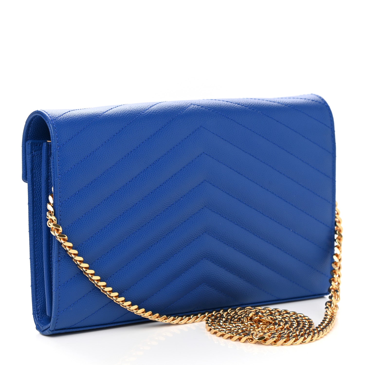 Saint Laurent Grain De Poudre Matelasse Chevron Monogram Chain Wallet Blue Majorelle 4 of 10