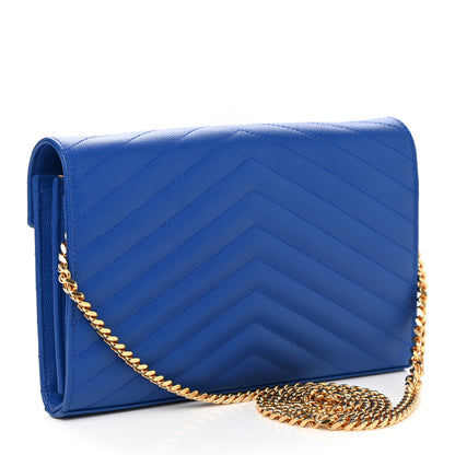 Saint Laurent Grain De Poudre Matelasse Chevron Monogram Chain Wallet Blue Majorelle 4 of 10
