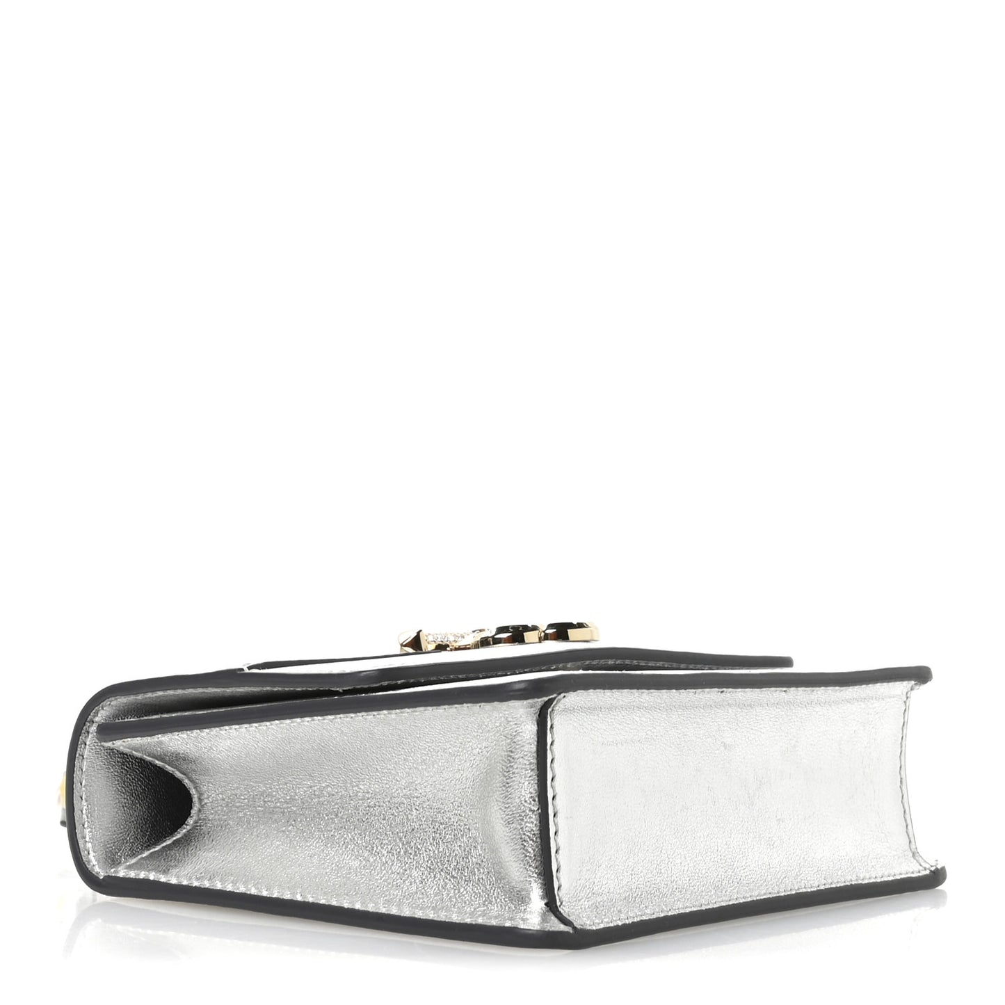 Metallic Calfskin Pearl Varenne Crystal Bar Avenue Chain Clutch Silver
