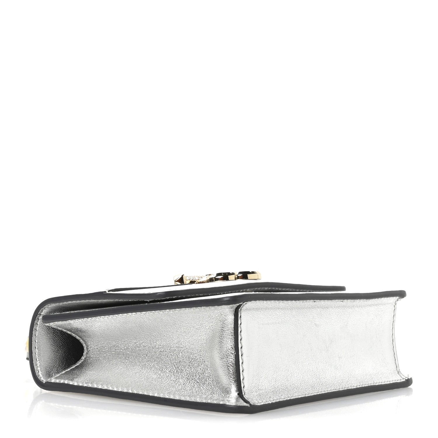 Jimmy Choo Metallic Calfskin Pearl Varenne Crystal Bar Avenue Chain Clutch Silver 4 of 9