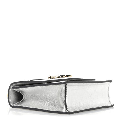 Jimmy Choo Metallic Calfskin Pearl Varenne Crystal Bar Avenue Chain Clutch Silver 4 of 9