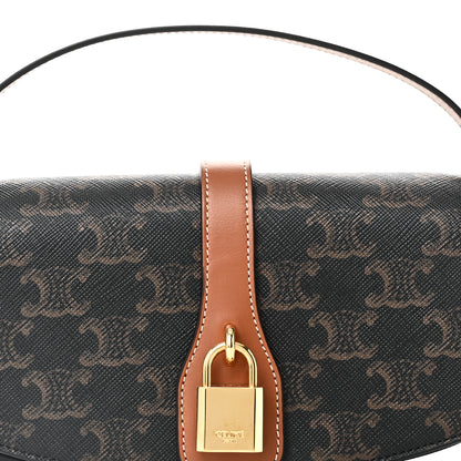 Celine Triomphe Canvas Calfskin Tabou Clutch on Strap Tan 7 of 9