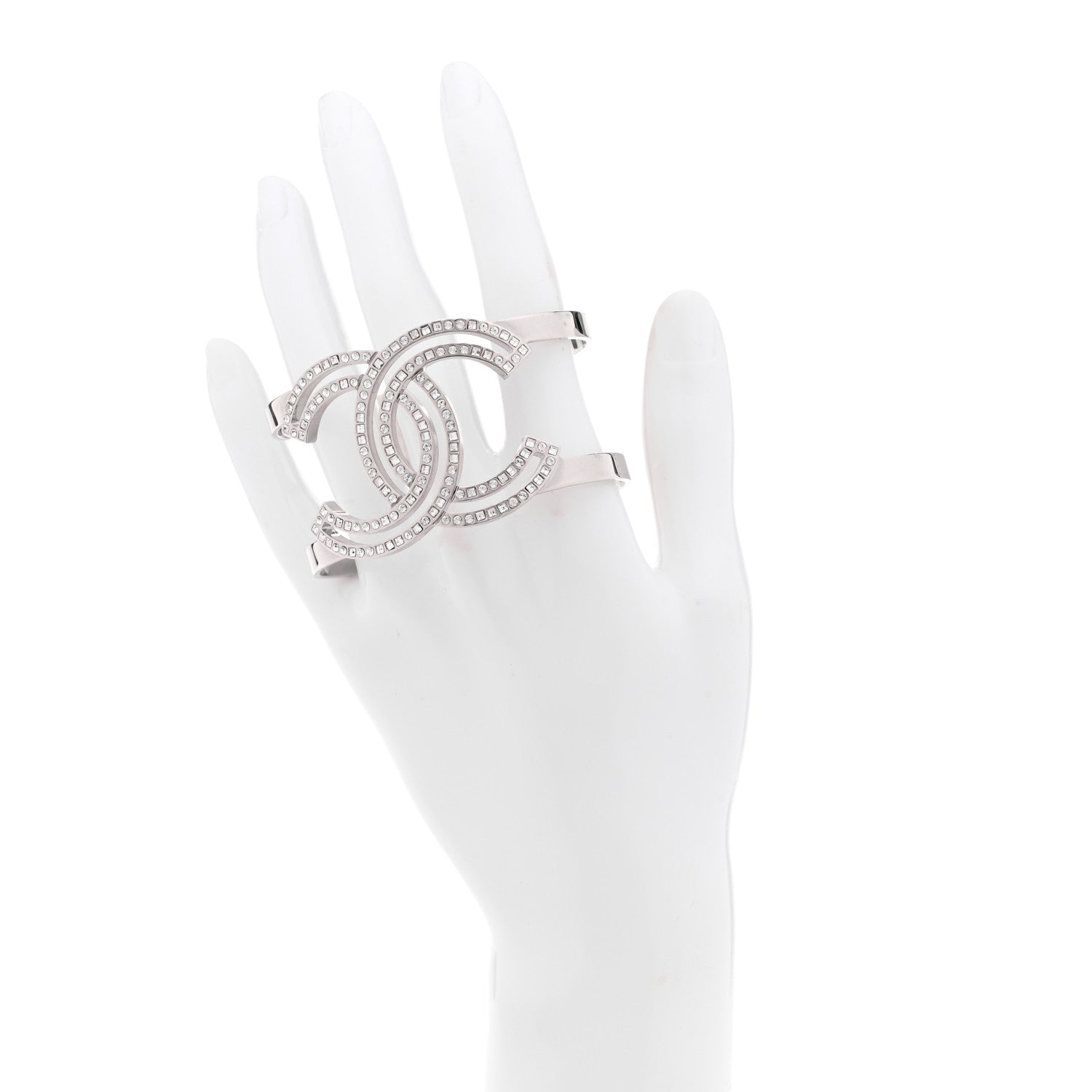 Chanel Metal Crystal CC Cuff Silver 2 of 4