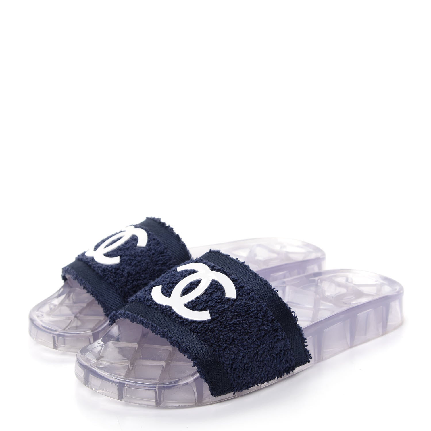 Chanel PVC Transparent Fabric CC Flat Slide Sandals 37 Navy 3 of 9