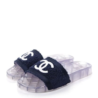 Chanel PVC Transparent Fabric CC Flat Slide Sandals 37 Navy 3 of 9