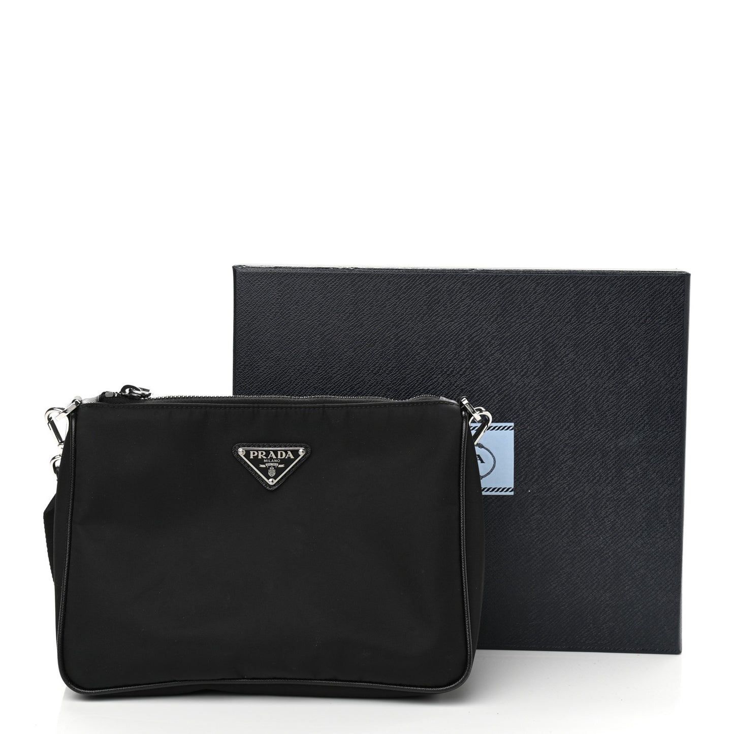Re-Nylon Saffiano Pocket Zippered Shoulder Bag Black