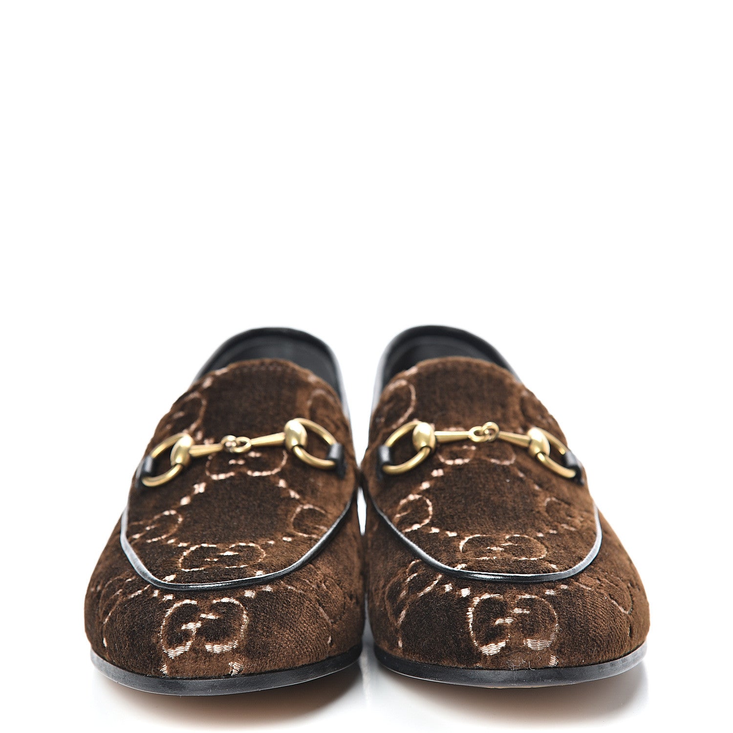 Gucci Velvet GG Monogram Horsebit Womens Jordaan Loafers 35.5 Brown Black 2 of 9