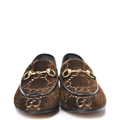 Gucci Velvet GG Monogram Horsebit Womens Jordaan Loafers 35.5 Brown Black 2 of 9