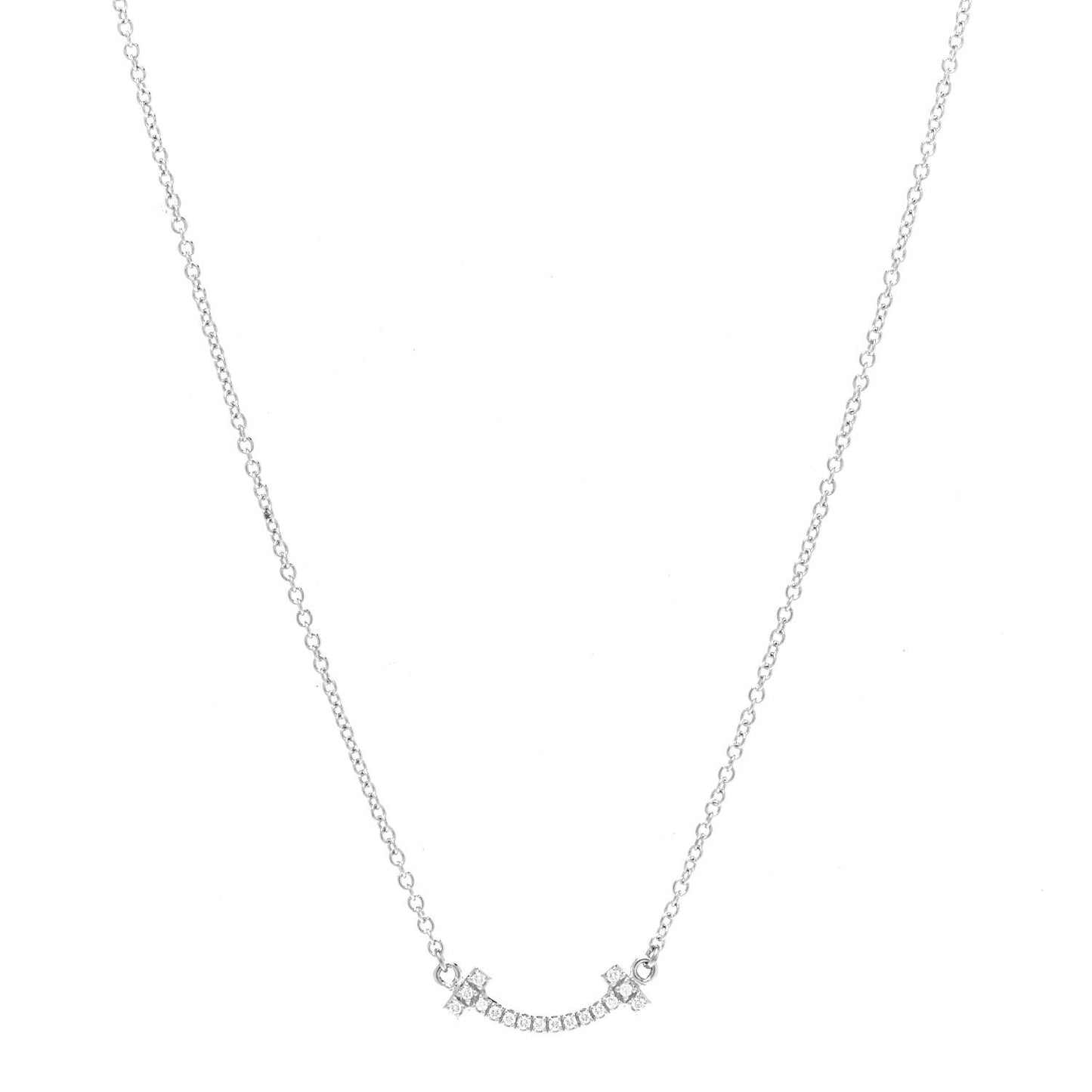 18K White Gold Diamond Mini T Smile Pendant Necklace
