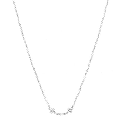 Tiffany 18K White Gold Diamond Mini T Smile Pendant Necklace 1 of 7