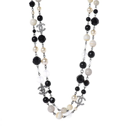 Chanel Pearl Crystal Bead CC Long Necklace Black 1 of 6
