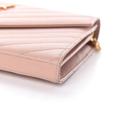 Saint Laurent Grain De Poudre Matelasse Chevron Monogram Chain Wallet Pale Blush 9 of 12