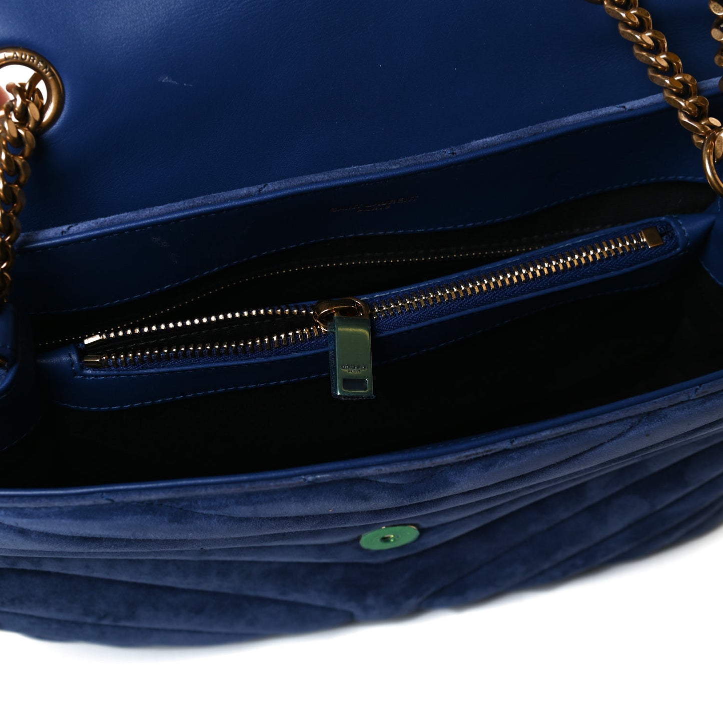Suede Y Quilted Monogram Medium Loulou Chain Satchel Blue
