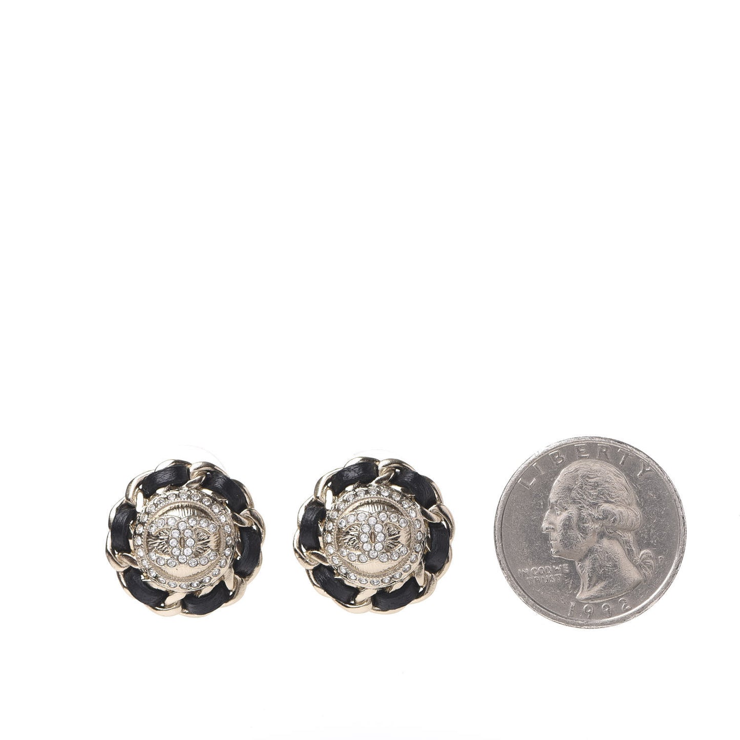 Crystal Lambskin Chain Around CC Earrings Gold Black