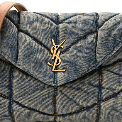 Saint Laurent Denim Quilted Toy Loulou Puffer Monogram Chain Satchel Rodeo Blue 10 of 10