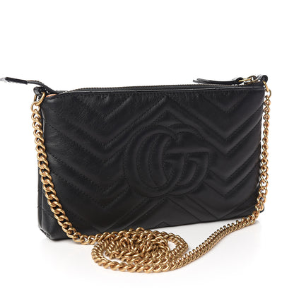 Gucci Calfskin Matelasse Mini GG Marmont Chain Bag Black 2 of 10