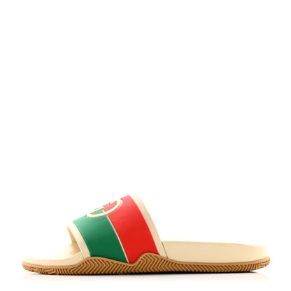 Gucci Rubber Web Womens Interlocking G Slide Sandals 36 Mystic White Green Red 1 of 9