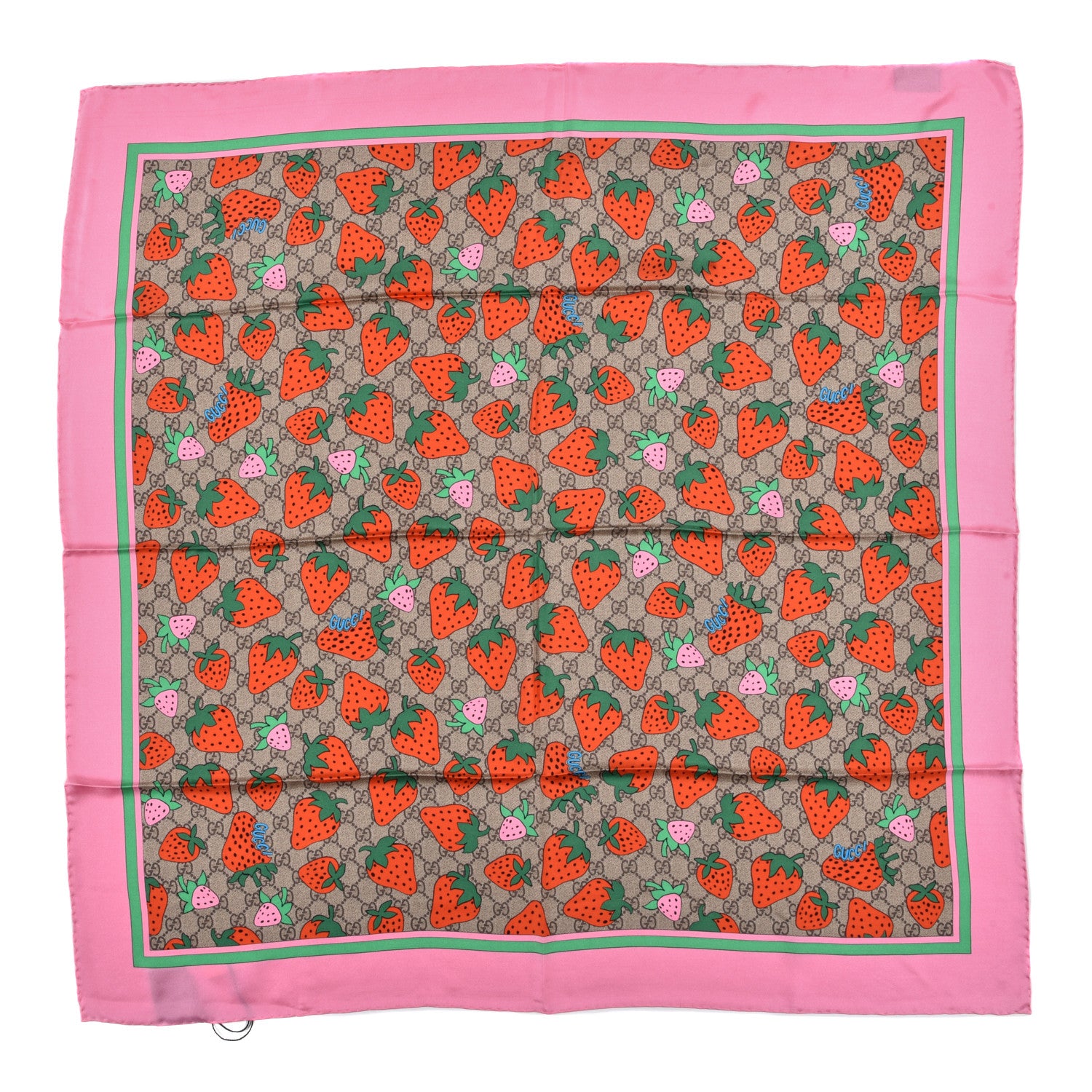 Gucci Silk Monogram Strawberry Print Square Scarf Pink 1 of 4