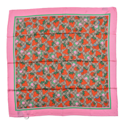 Gucci Silk Monogram Strawberry Print Square Scarf Pink 1 of 4