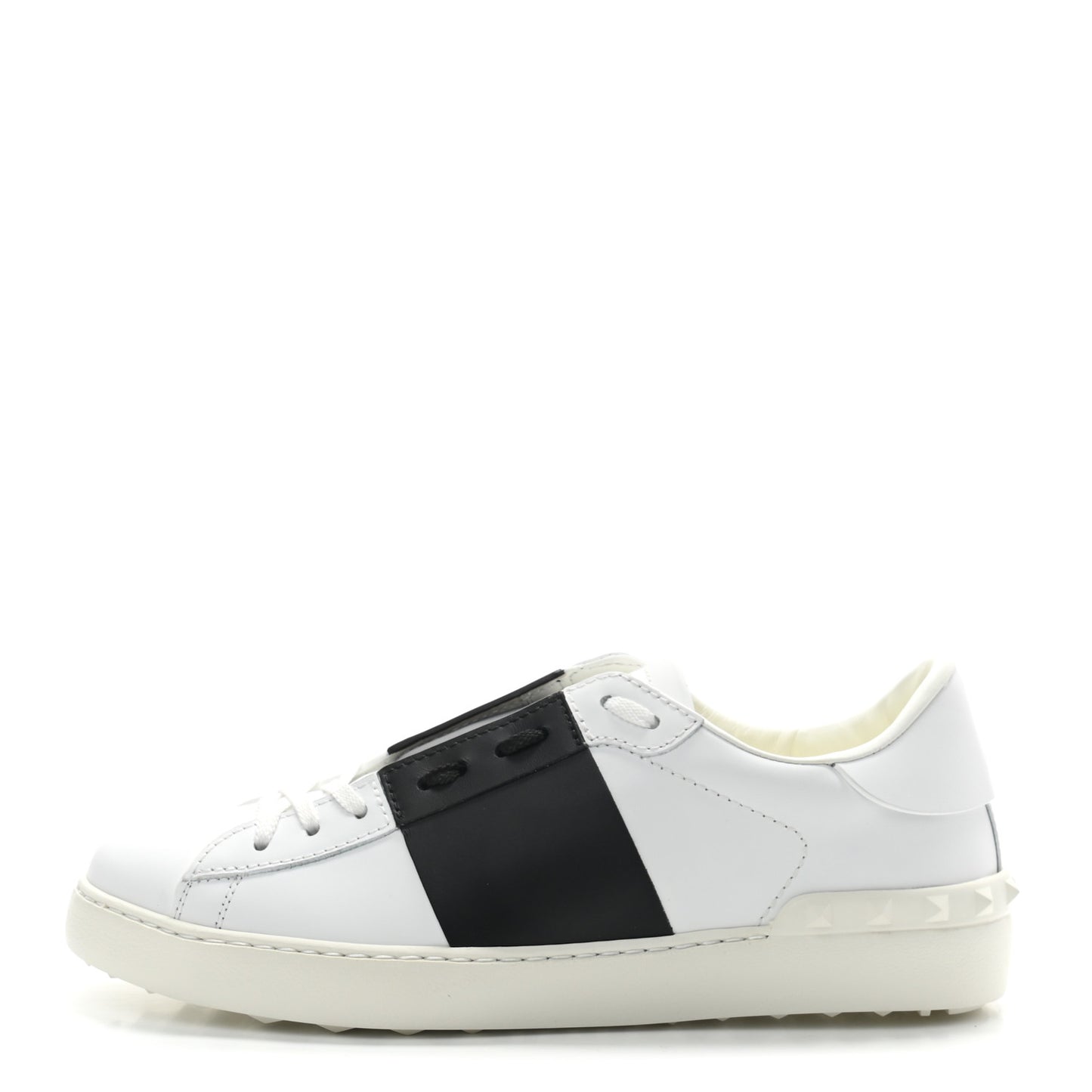 Calfskin Mens Rockstud Open Sneakers 41.5 White Black