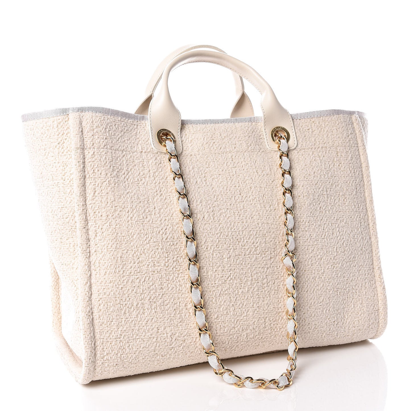 Lurex Boucle Medium Deauville Tote White