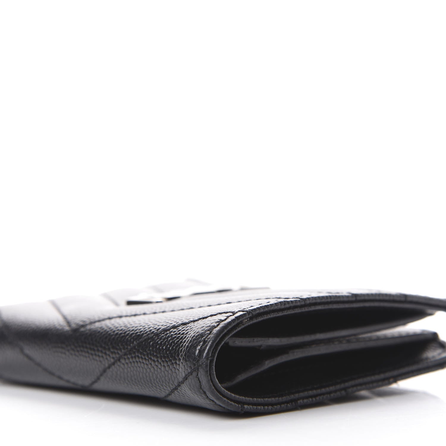 Saint Laurent Grain De Poudre Matelasse Chevron Monogram Zipped Card Case Black 7 of 8