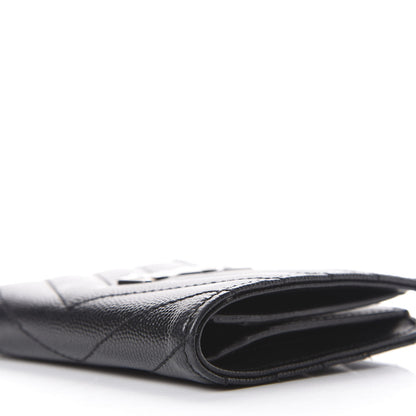 Saint Laurent Grain De Poudre Matelasse Chevron Monogram Zipped Card Case Black 7 of 8