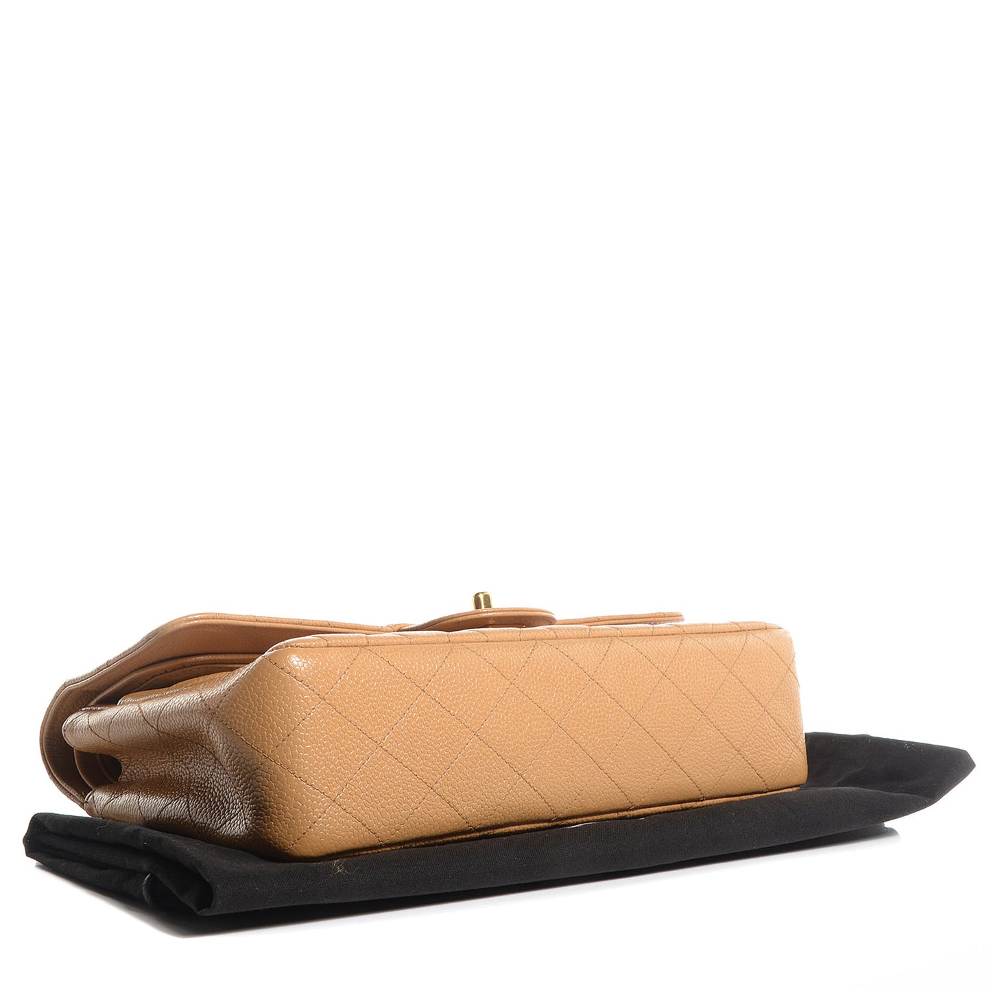 Caviar Quilted Medium Double Flap Beige
