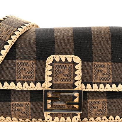 Fendi Fabric Jacquard Raffia Straw Pequin Gingham Woven Baguette Beige Black Natural 7 of 9
